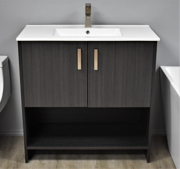 Volpa Cabo 36" Modern Bathroom Vanity with Integrated Ceramic Top and Brushed Nickel Handles - Luxe Bathroom Vanities Luxury Bathroom Fixtures Bathroom Furniture