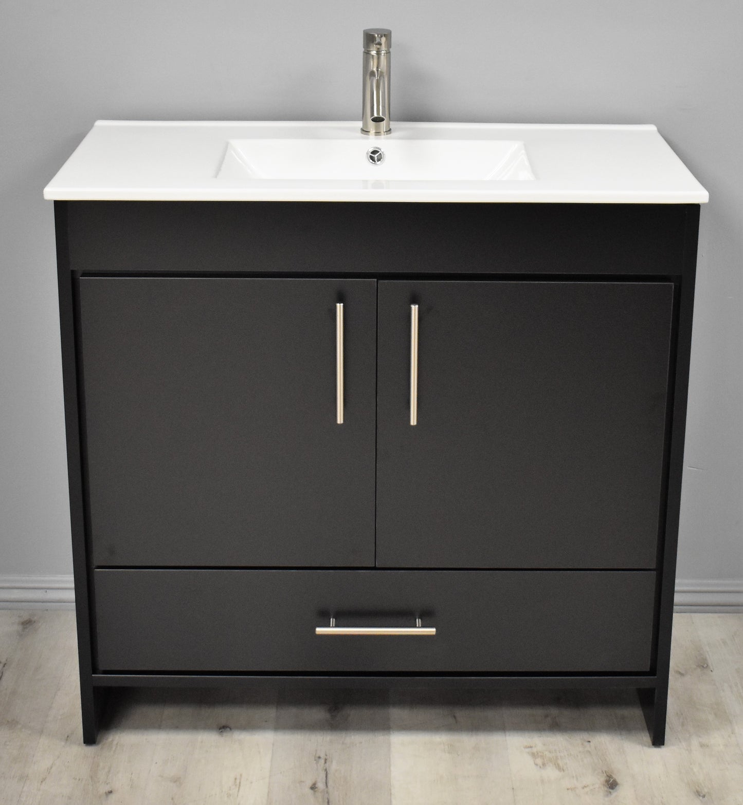 Volpa Pacific 36" Modern Bathroom Vanity with Integrated Ceramic Top and Brushed Nickel Round Handles - Luxe Bathroom Vanities Luxury Bathroom Fixtures Bathroom Furniture