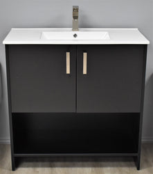 Volpa Cabo 36" Modern Bathroom Vanity with Integrated Ceramic Top and Brushed Nickel Handles - Luxe Bathroom Vanities Luxury Bathroom Fixtures Bathroom Furniture