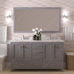 Virtu USA Caroline Avenue 60" Double Bath Vanity with White Quartz Top and Round Sinks with Polished Chrome Faucets with Matching Mirror - Luxe Bathroom Vanities