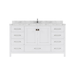 Virtu USA Caroline Avenue 60" Single Bath Vanity with White Quartz Top and Round Sink with Polished Chrome Faucet with Matching Mirror - Luxe Bathroom Vanities