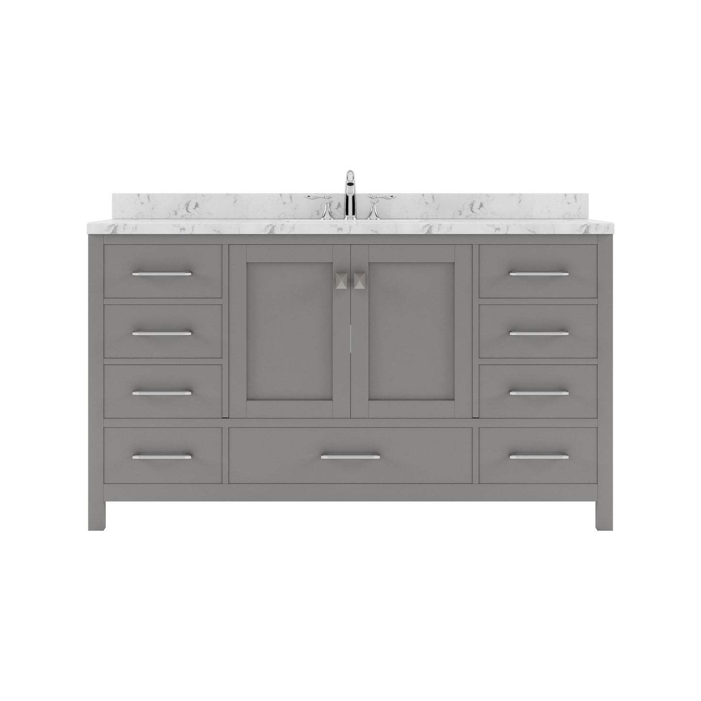 Virtu USA Caroline Avenue 60" Single Bath Vanity with White Quartz Top and Square Sink with Brushed Nickel Faucet with Matching Mirror - Luxe Bathroom Vanities