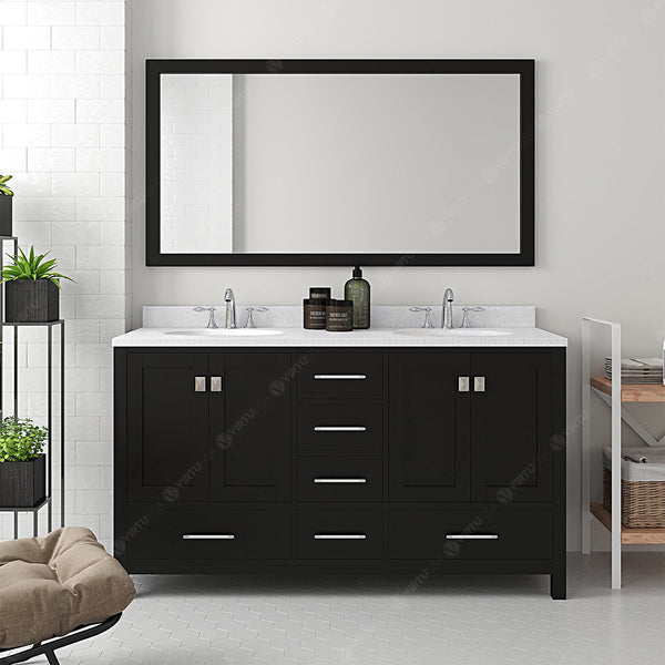 Virtu USA Caroline Avenue 60" Double Bath Vanity with Dazzle White Top and Round Sink with Mirror - Luxe Bathroom Vanities