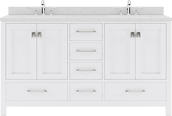 Virtu USA Caroline Avenue 60" Double Bath Vanity with Dazzle White Top and Round Sink - Luxe Bathroom Vanities