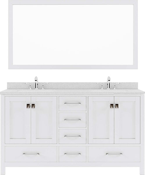 Virtu USA Caroline Avenue 60" Double Bath Vanity with Dazzle White Top and Round Sink with Mirror - Luxe Bathroom Vanities