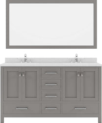 Virtu USA Caroline Avenue 60" Double Bath Vanity in Cashmere Grey with Dazzle White Top and Square Sink with Brushed Nickel Faucet and Mirror - Luxe Bathroom Vanities Luxury Bathroom Fixtures Bathroom Furniture