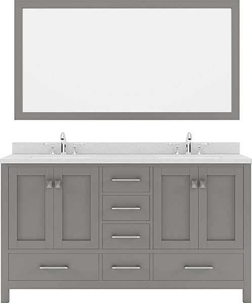 Virtu USA Caroline Avenue 60" Double Bath Vanity in Cashmere Grey with Dazzle White Top and Square Sink with Brushed Nickel Faucet and Mirror - Luxe Bathroom Vanities Luxury Bathroom Fixtures Bathroom Furniture