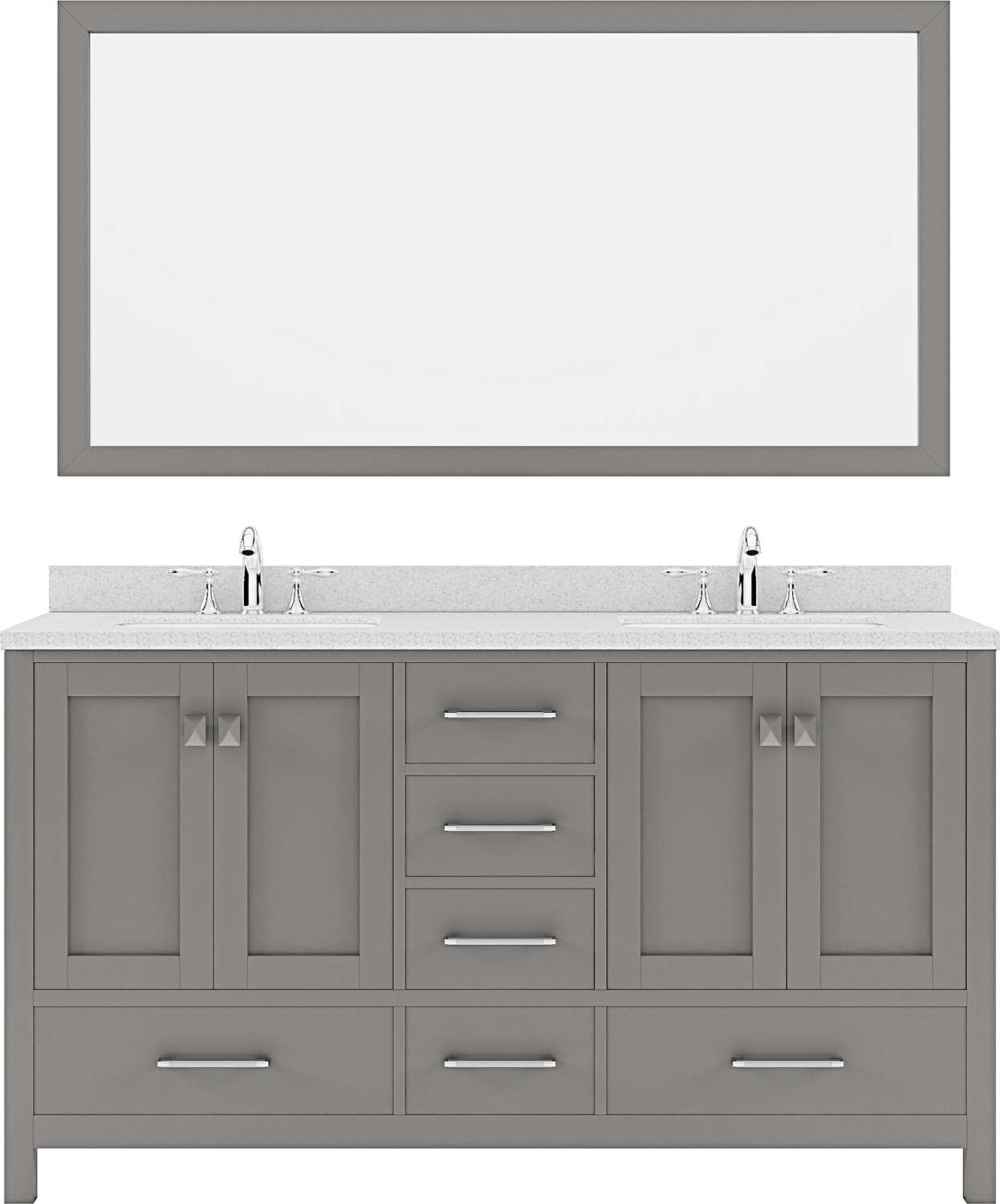 Virtu USA Caroline Avenue 60" Double Bath Vanity in Cashmere Grey with Dazzle White Top and Square Sink with Mirror - Luxe Bathroom Vanities Luxury Bathroom Fixtures Bathroom Furniture