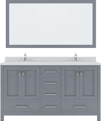 Virtu USA Caroline Avenue 60" Double Bath Vanity with Dazzle White Top and Square Sink with Brushed Nickel Faucet and Mirror - Luxe Bathroom Vanities