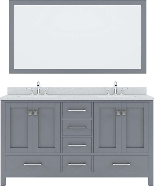 Virtu USA Caroline Avenue 60" Double Bath Vanity with Dazzle White Top and Square Sink with Brushed Nickel Faucet and Mirror - Luxe Bathroom Vanities