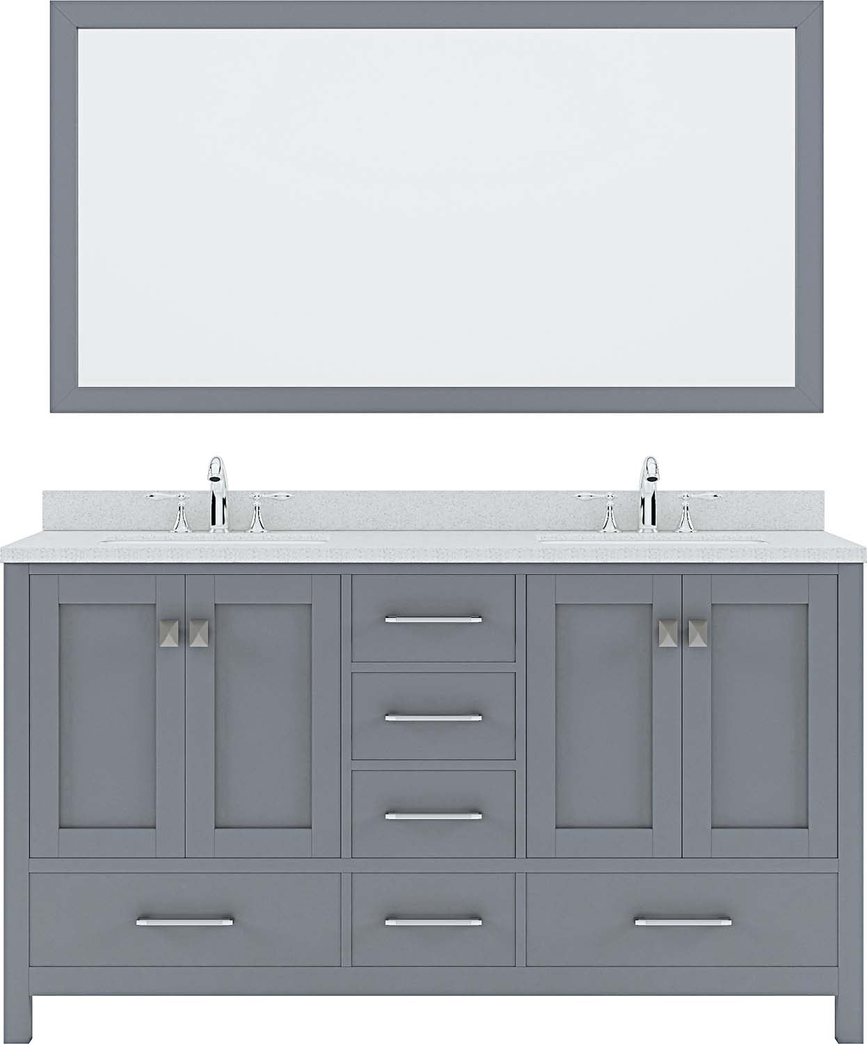Virtu USA Caroline Avenue 60" Double Bath Vanity with Dazzle White Top and Square Sink with Mirror - Luxe Bathroom Vanities