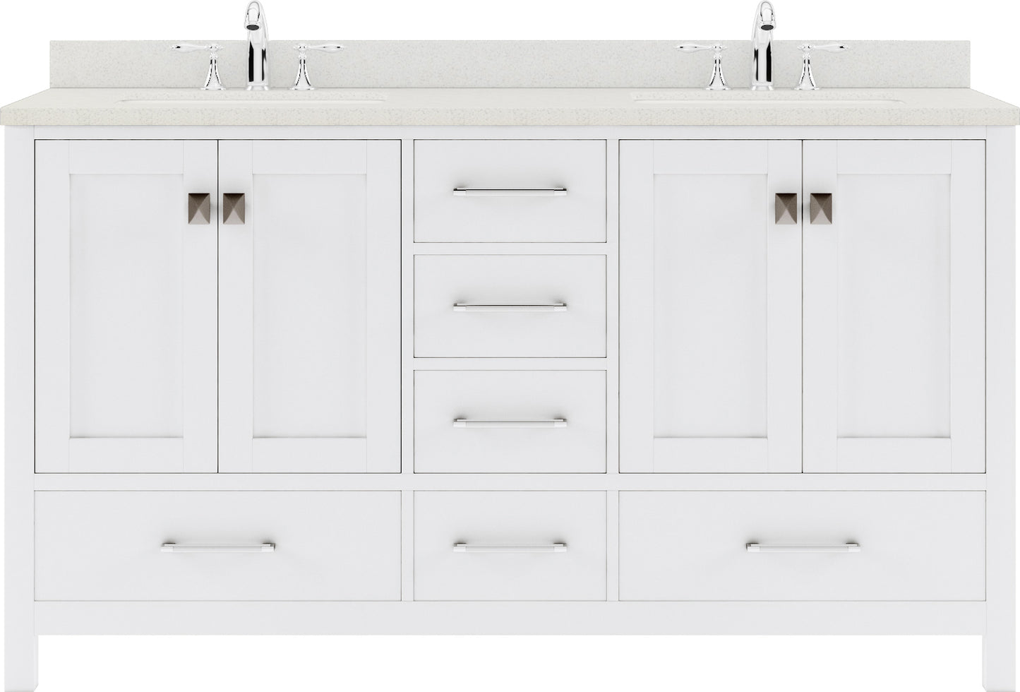 Virtu USA Caroline Avenue 60" Double Bath Vanity with Dazzle White Top and Square Sink - Luxe Bathroom Vanities