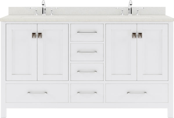 Virtu USA Caroline Avenue 60" Double Bath Vanity with Dazzle White Top and Square Sink - Luxe Bathroom Vanities