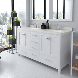 Virtu USA Caroline Avenue 60" Double Bath Vanity with Dazzle White Top and Square Sink with Mirror - Luxe Bathroom Vanities