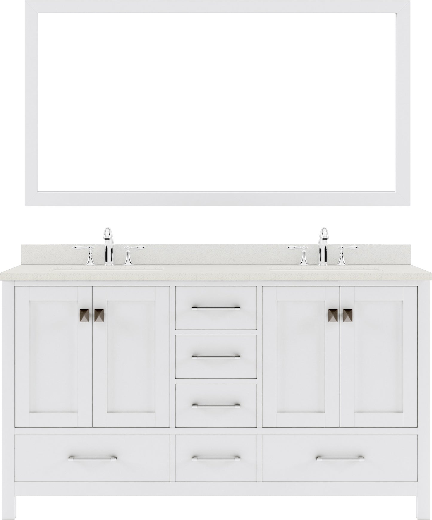 Virtu USA Caroline Avenue 60" Double Bath Vanity with Dazzle White Top and Square Sink with Brushed Nickel Faucet and Mirror - Luxe Bathroom Vanities