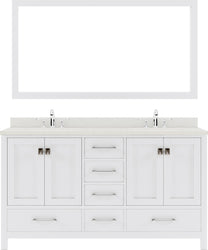 Virtu USA Caroline Avenue 60" Double Bath Vanity with Dazzle White Top and Square Sink with Brushed Nickel Faucet and Mirror - Luxe Bathroom Vanities