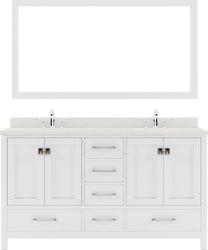 Virtu USA Caroline Avenue 60" Double Bath Vanity with Dazzle White Top and Square Sink with Polished Chrome Faucet and Mirror - Luxe Bathroom Vanities