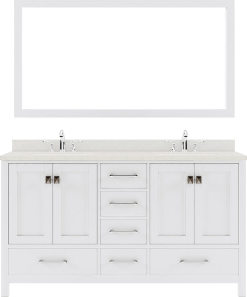 Virtu USA Caroline Avenue 60" Double Bath Vanity with Dazzle White Top and Square Sink with Brushed Nickel Faucet and Mirror - Luxe Bathroom Vanities