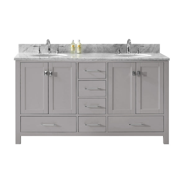 Virtu USA Caroline Avenue 60" Double Bath Vanity in Cashmere Grey with Marble Top and Round Sink with Brushed Nickel Faucet - Luxe Bathroom Vanities Luxury Bathroom Fixtures Bathroom Furniture