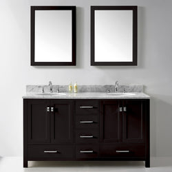 Virtu USA Caroline Avenue 60" Double Bath Vanity with Marble Top and Round Sink with Mirrors - Luxe Bathroom Vanities Luxury Bathroom Fixtures Bathroom Furniture