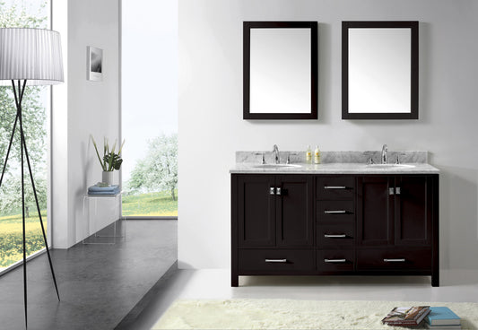 Virtu USA Caroline Avenue 60" Double Bath Vanity with Marble Top and Round Sink with Mirrors - Luxe Bathroom Vanities Luxury Bathroom Fixtures Bathroom Furniture