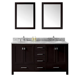 Virtu USA Caroline Avenue 60" Double Bath Vanity with Marble Top and Round Sink with Mirrors - Luxe Bathroom Vanities Luxury Bathroom Fixtures Bathroom Furniture