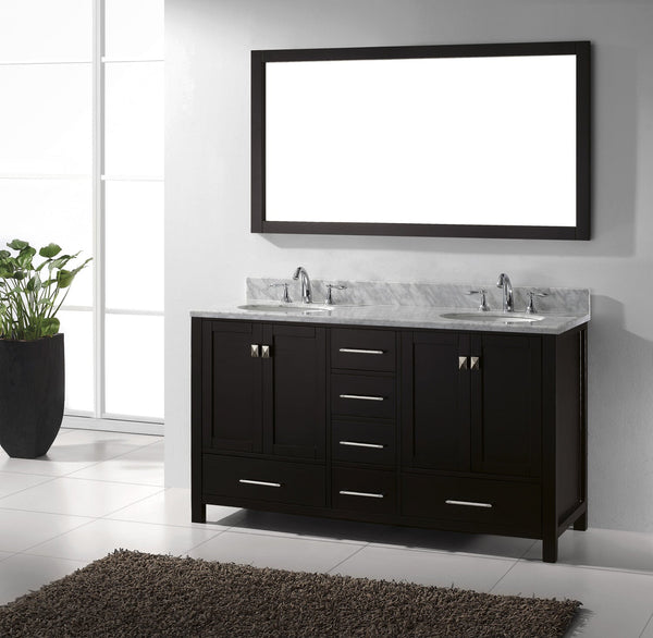 Virtu USA Caroline Avenue 60" Double Bath Vanity with Marble Top and Round Sink with Mirror - Luxe Bathroom Vanities