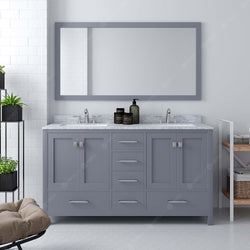 Virtu USA Caroline Avenue 60" Double Bath Vanity with Marble Top and Round Sink with Mirror - Luxe Bathroom Vanities