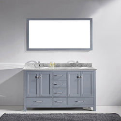 Virtu USA Caroline Avenue 60" Double Bath Vanity with Marble Top and Round Sink with Brushed Nickel Faucet and Mirror - Luxe Bathroom Vanities
