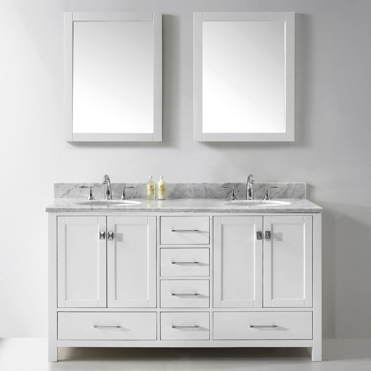 Virtu USA Caroline Avenue 60" Double Bath Vanity with Marble Top and Round Sink with Mirrors - Luxe Bathroom Vanities Luxury Bathroom Fixtures Bathroom Furniture