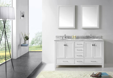 Virtu USA Caroline Avenue 60" Double Bath Vanity with Marble Top and Round Sink with Mirrors - Luxe Bathroom Vanities Luxury Bathroom Fixtures Bathroom Furniture