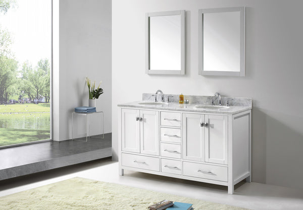 Virtu USA Caroline Avenue 60" Double Bath Vanity with Marble Top and Round Sink with Mirrors - Luxe Bathroom Vanities Luxury Bathroom Fixtures Bathroom Furniture