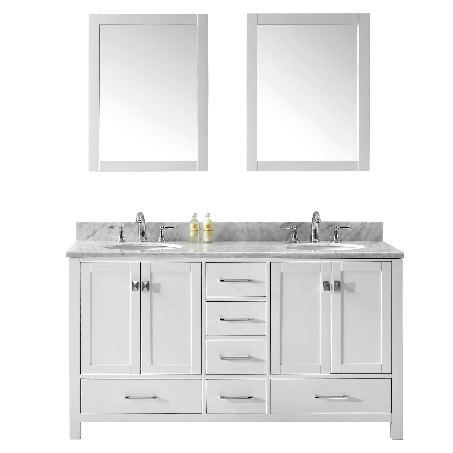 Virtu USA Caroline Avenue 60" Double Bath Vanity with Marble Top and Round Sink with Mirrors - Luxe Bathroom Vanities Luxury Bathroom Fixtures Bathroom Furniture