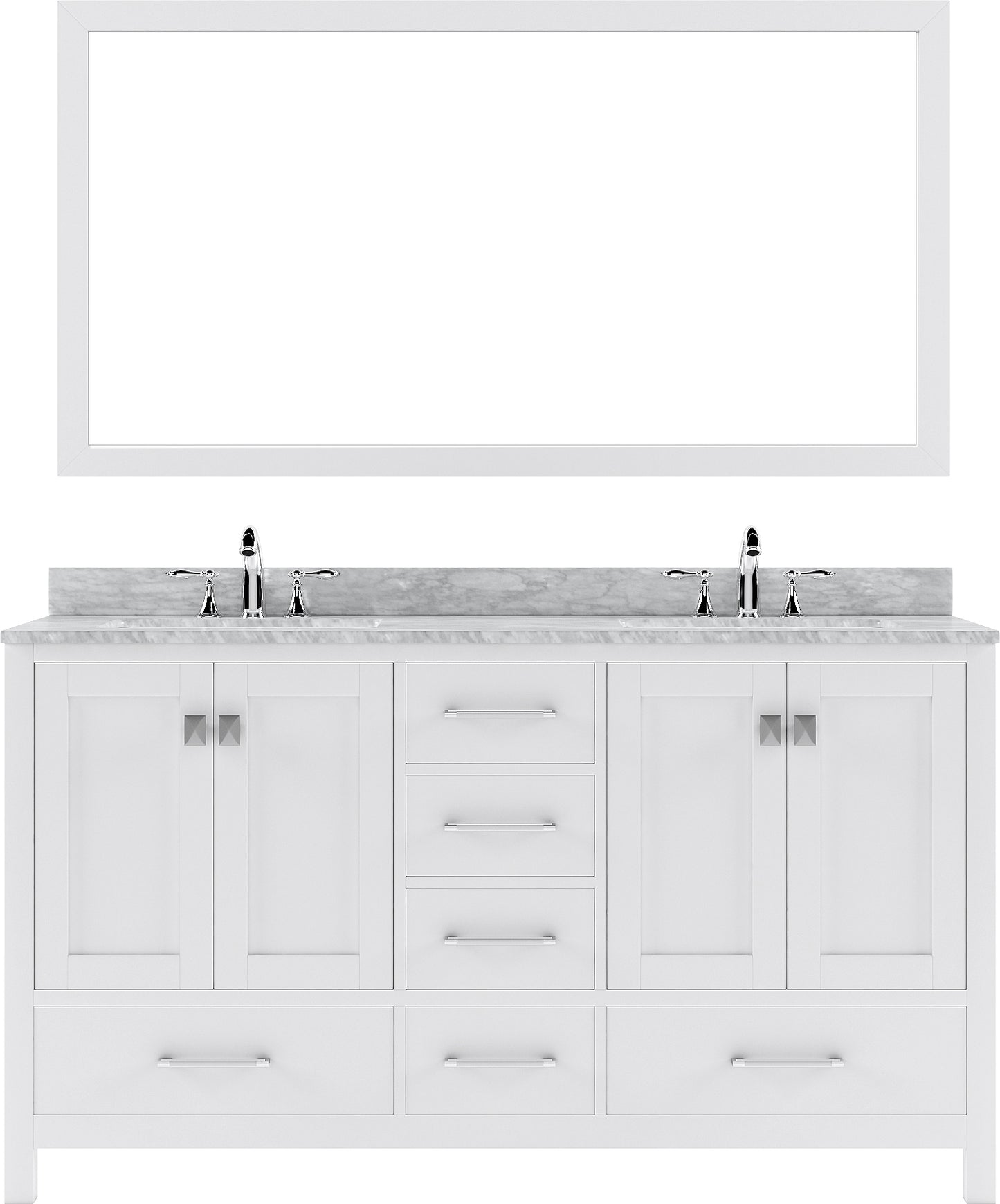 Virtu USA Caroline Avenue 60" Double Bath Vanity with Marble Top and Round Sink with Brushed Nickel Faucet and Mirror - Luxe Bathroom Vanities