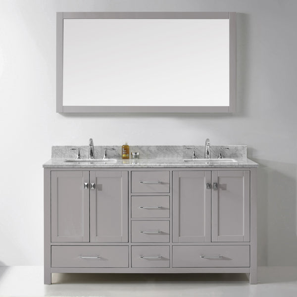 Virtu USA Caroline Avenue 60" Double Bath Vanity with Marble Top and Square Sink with Brushed Nickel Faucet and Mirror - Luxe Bathroom Vanities Luxury Bathroom Fixtures Bathroom Furniture