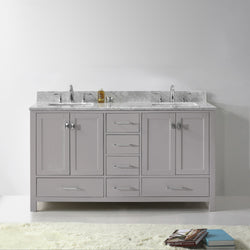 Virtu USA Caroline Avenue 60" Double Bath Vanity in Cashmere Grey with Marble Top and Square Sink with Brushed Nickel Faucet - Luxe Bathroom Vanities Luxury Bathroom Fixtures Bathroom Furniture