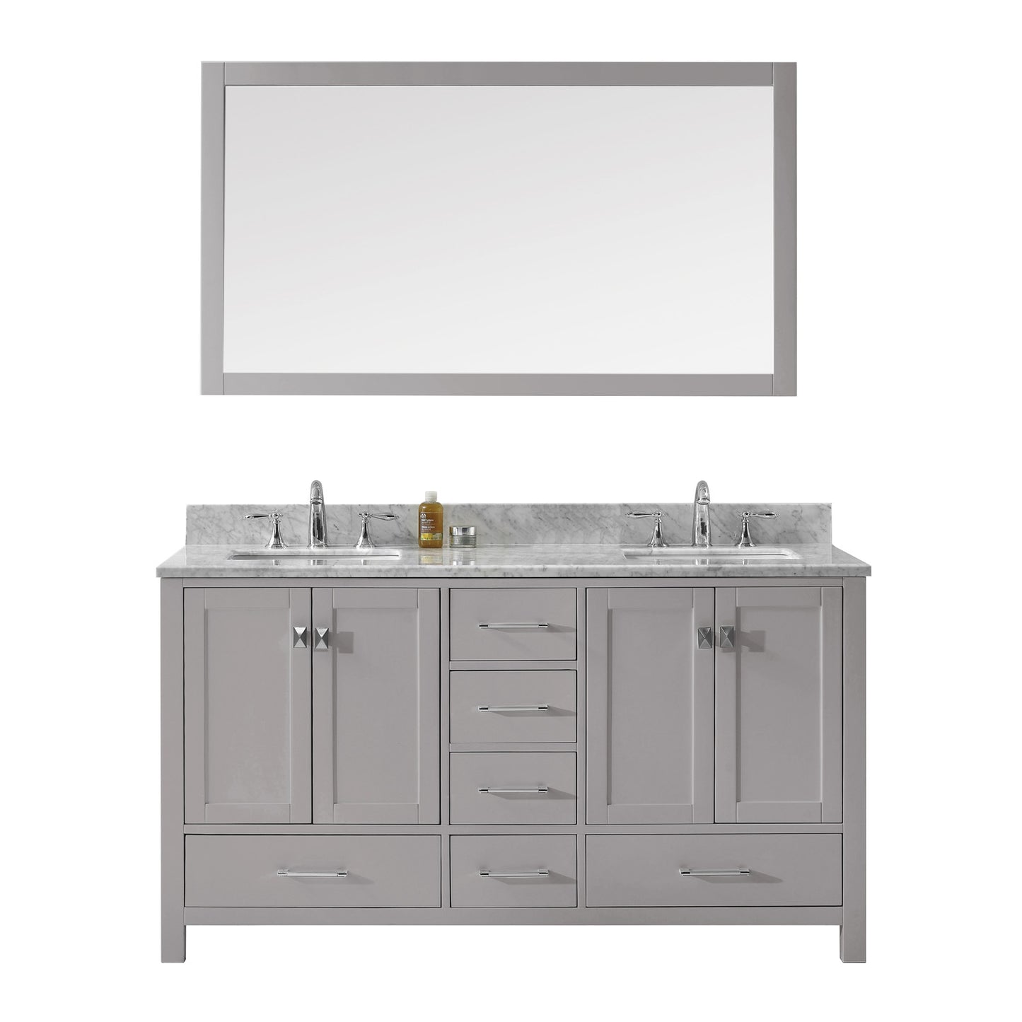 Virtu USA Caroline Avenue 60" Double Bath Vanity with Marble Top and Square Sink with Brushed Nickel Faucet and Mirror - Luxe Bathroom Vanities Luxury Bathroom Fixtures Bathroom Furniture