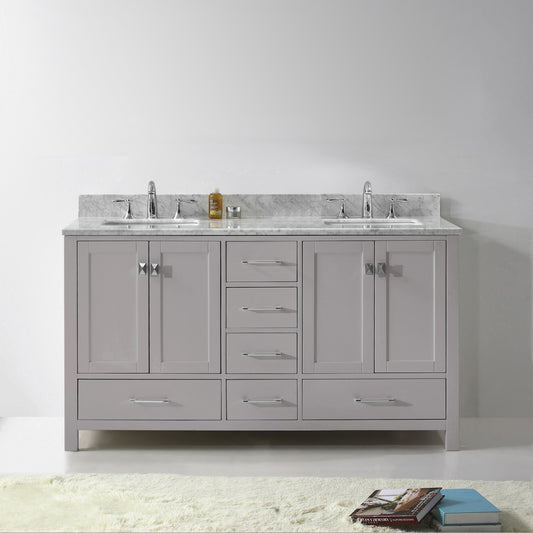 Virtu USA Caroline Avenue 60" Double Bath Vanity in Cashmere Grey with Marble Top and Square Sink with Polished Chrome Faucet - Luxe Bathroom Vanities Luxury Bathroom Fixtures Bathroom Furniture