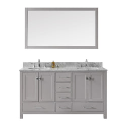 Virtu USA Caroline Avenue 60" Double Bath Vanity with Marble Top and Square Sink with Polished Chrome Faucet and Mirror - Luxe Bathroom Vanities Luxury Bathroom Fixtures Bathroom Furniture
