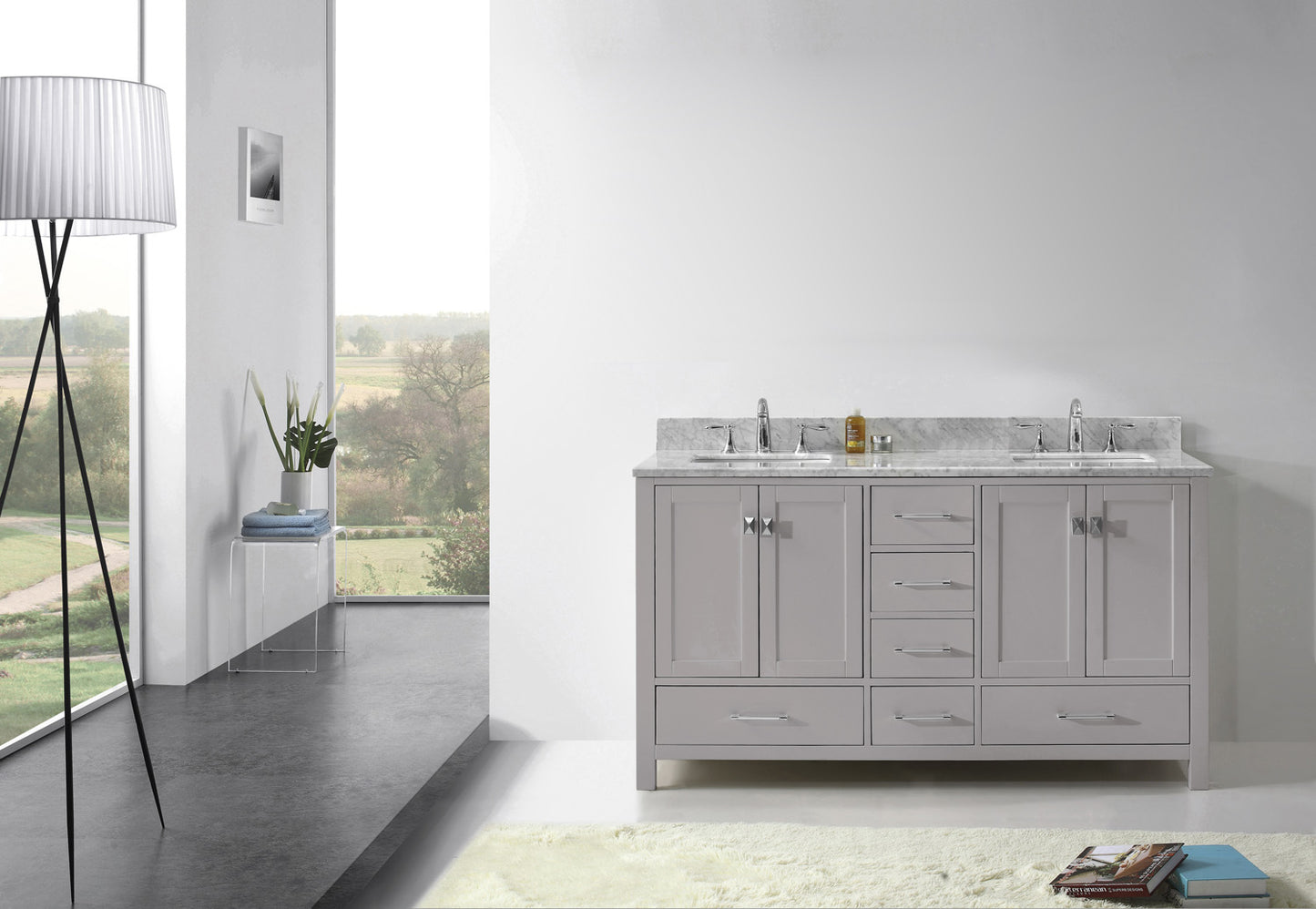 Virtu USA Caroline Avenue 60" Double Bath Vanity with Marble Top and Square Sink - Luxe Bathroom Vanities Luxury Bathroom Fixtures Bathroom Furniture