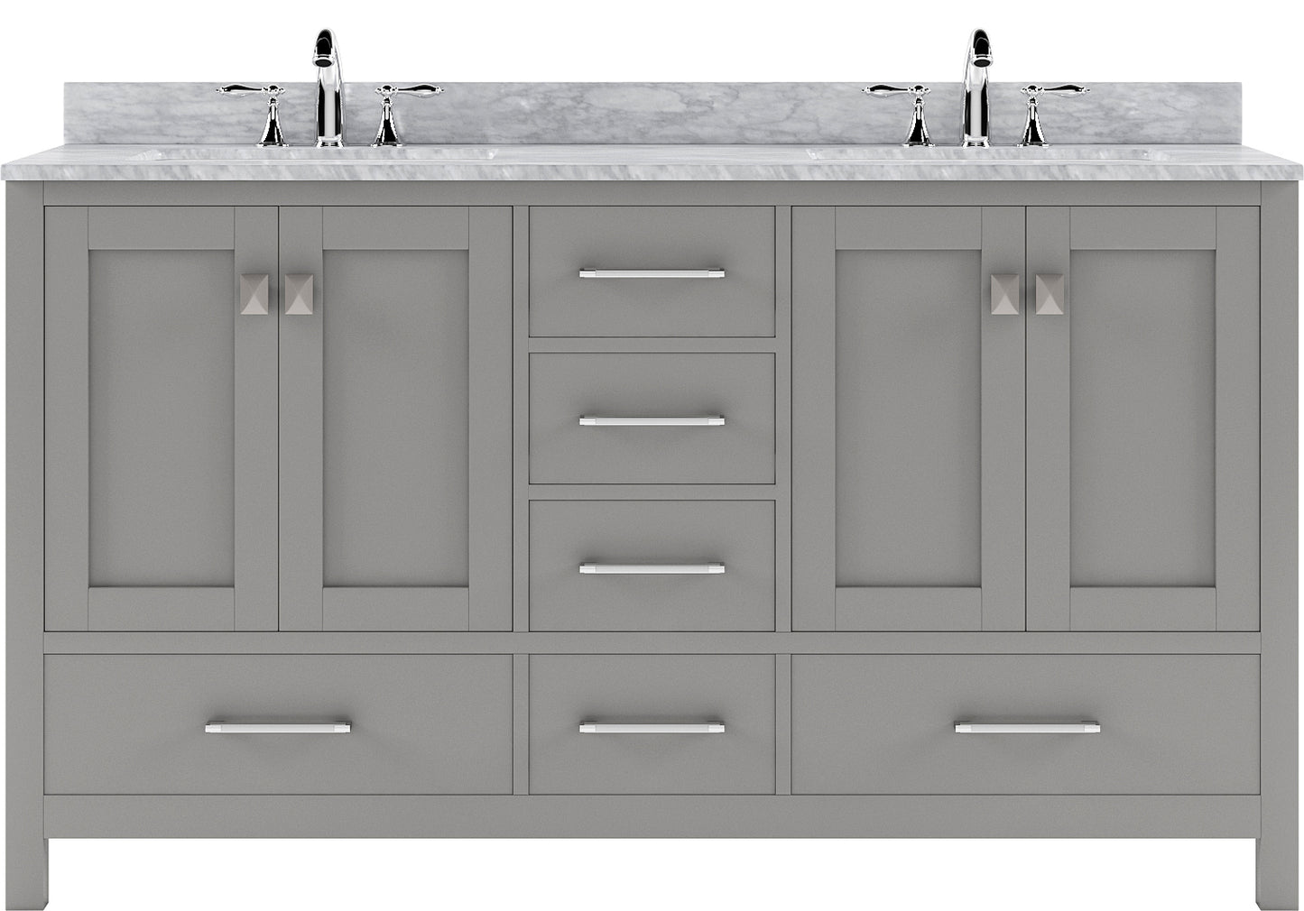 Virtu USA Caroline Avenue 60" Double Bath Vanity in Cashmere Grey with Marble Top and Square Sink with Brushed Nickel Faucet - Luxe Bathroom Vanities