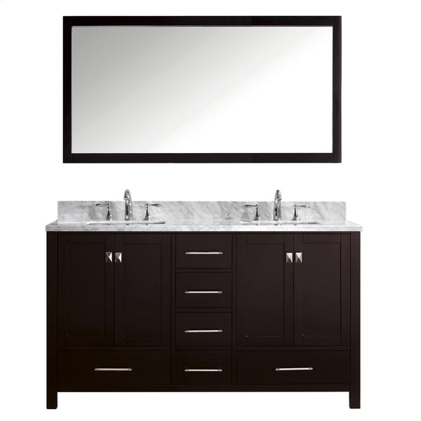 Virtu USA Caroline Avenue 60" Double Bath Vanity with Marble Top and Square Sink with Brushed Nickel Faucet and Mirror - Luxe Bathroom Vanities Luxury Bathroom Fixtures Bathroom Furniture