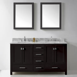 Virtu USA Caroline Avenue 60" Double Bath Vanity with Marble Top and Square Sink with Mirrors - Luxe Bathroom Vanities Luxury Bathroom Fixtures Bathroom Furniture