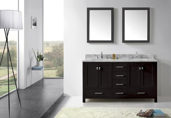 Virtu USA Caroline Avenue 60" Double Bath Vanity with Marble Top and Square Sink with Mirrors - Luxe Bathroom Vanities Luxury Bathroom Fixtures Bathroom Furniture