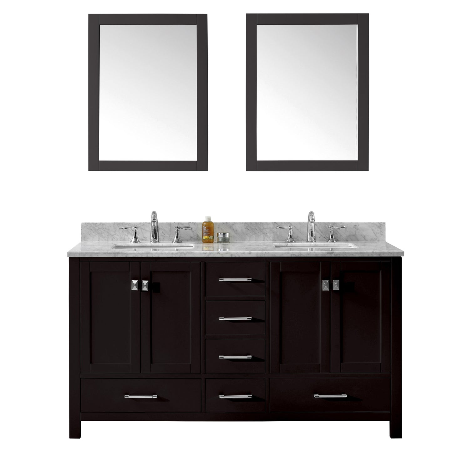 Virtu USA Caroline Avenue 60" Double Bath Vanity with Marble Top and Square Sink with Mirrors - Luxe Bathroom Vanities Luxury Bathroom Fixtures Bathroom Furniture