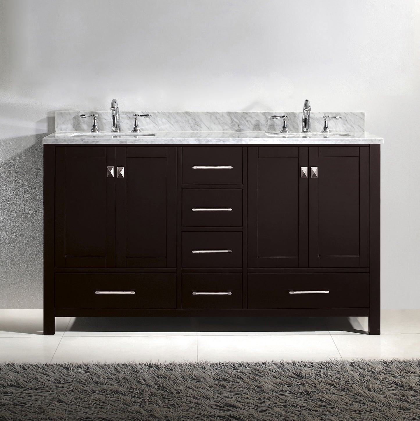 Virtu USA Caroline Avenue 60" Double Bath Vanity with Marble Top and Square Sink - Luxe Bathroom Vanities Luxury Bathroom Fixtures Bathroom Furniture