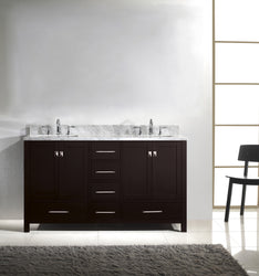 Virtu USA Caroline Avenue 60" Double Bath Vanity with Marble Top and Square Sink - Luxe Bathroom Vanities Luxury Bathroom Fixtures Bathroom Furniture