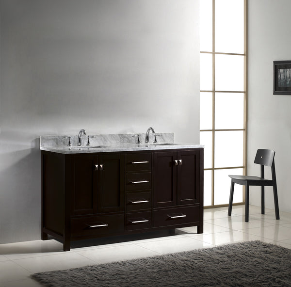 Virtu USA Caroline Avenue 60" Double Bath Vanity with Marble Top and Square Sink - Luxe Bathroom Vanities Luxury Bathroom Fixtures Bathroom Furniture