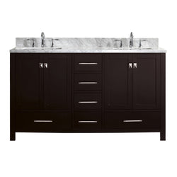 Virtu USA Caroline Avenue 60" Double Bath Vanity with Marble Top and Square Sink - Luxe Bathroom Vanities Luxury Bathroom Fixtures Bathroom Furniture