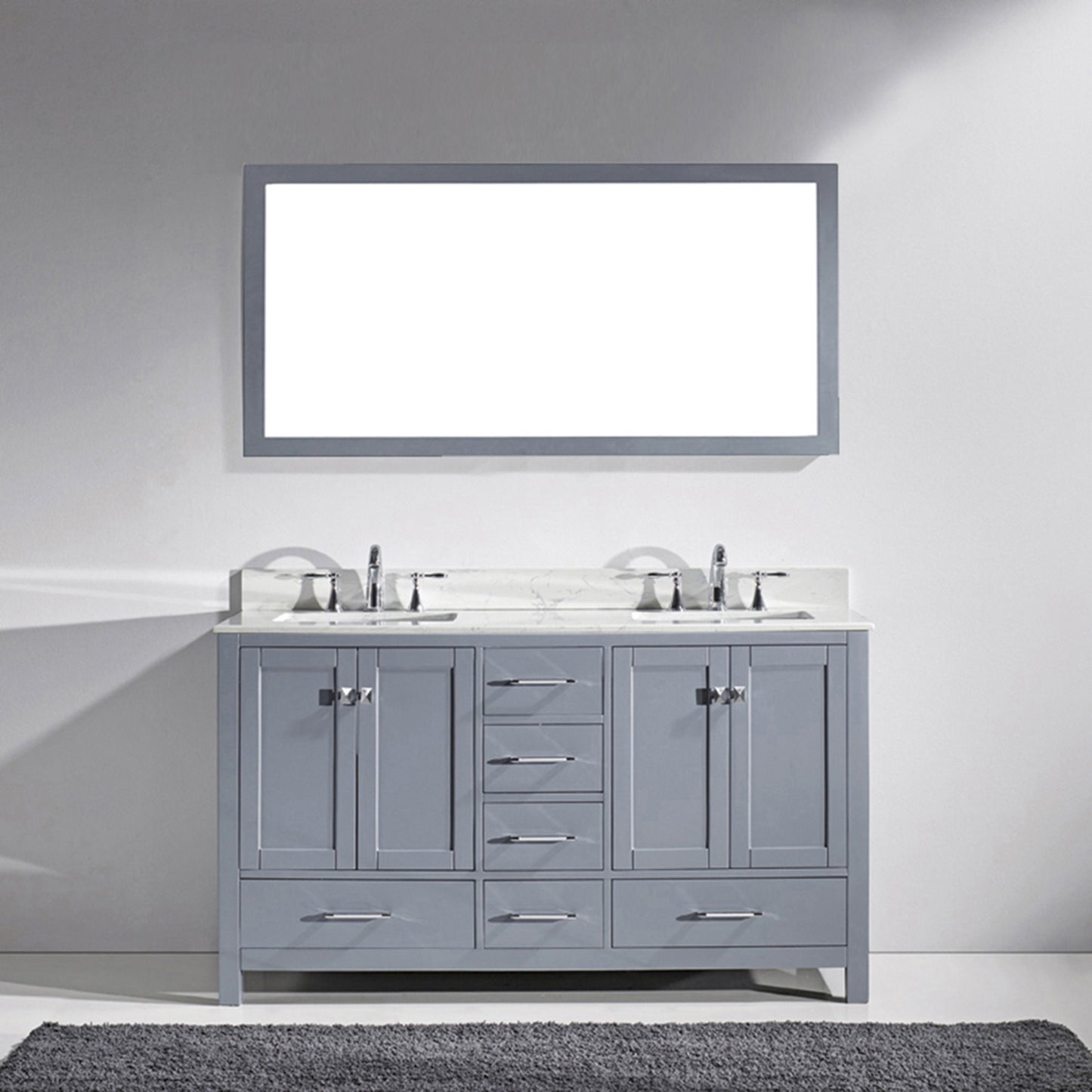 Virtu USA Caroline Avenue 60" Double Bath Vanity with Marble Top and Square Sink with Brushed Nickel Faucet and Mirror - Luxe Bathroom Vanities Luxury Bathroom Fixtures Bathroom Furniture